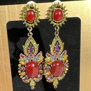 Heidi Daus vintage long drop carnelian beads clip on Earrings